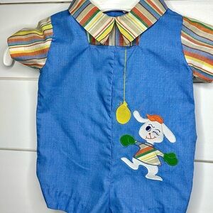 Blue Baby Romper vintage bunny 3-6 months